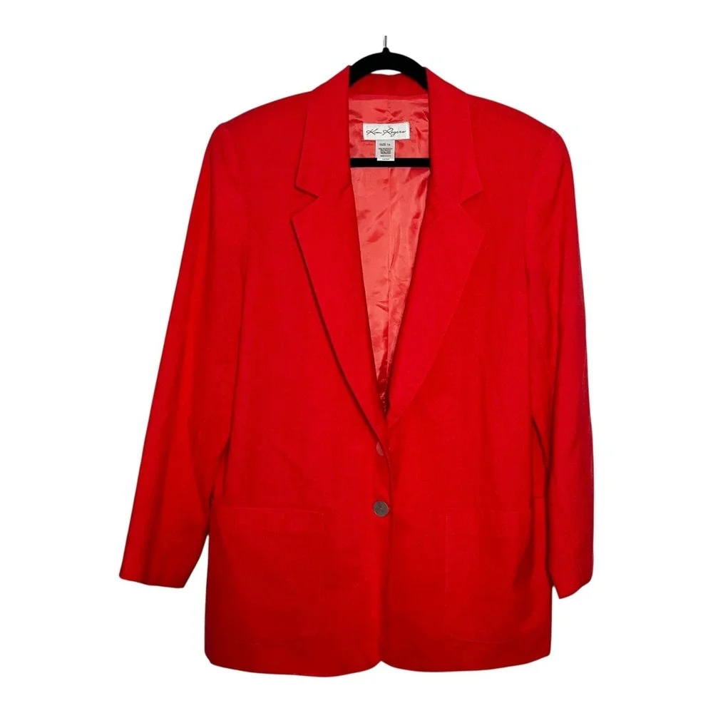 Kim Rogers Womens Coral Two Button‎ Blazer Jacket Size 14 Made in USA 41202